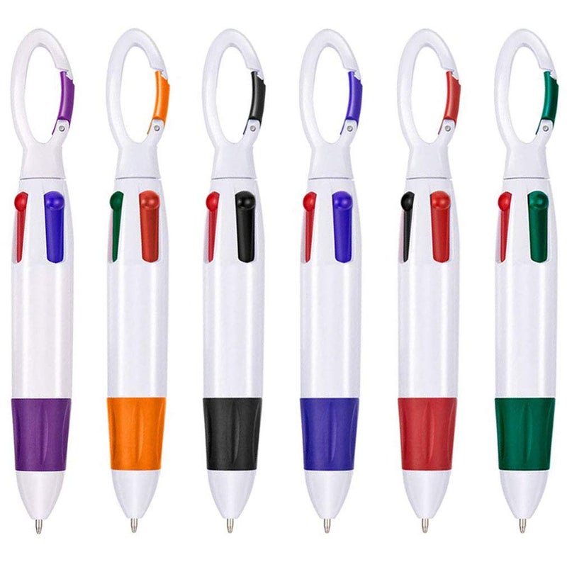 Onwon 6 Pieces Retractable Shuttle Pens 4 Neon Color in One Ballpoint Pen with Buckle Clip on Top Multi-Color Carabiner Keychain for Office School Supplies Gift (6 Pcs) - Image 1
